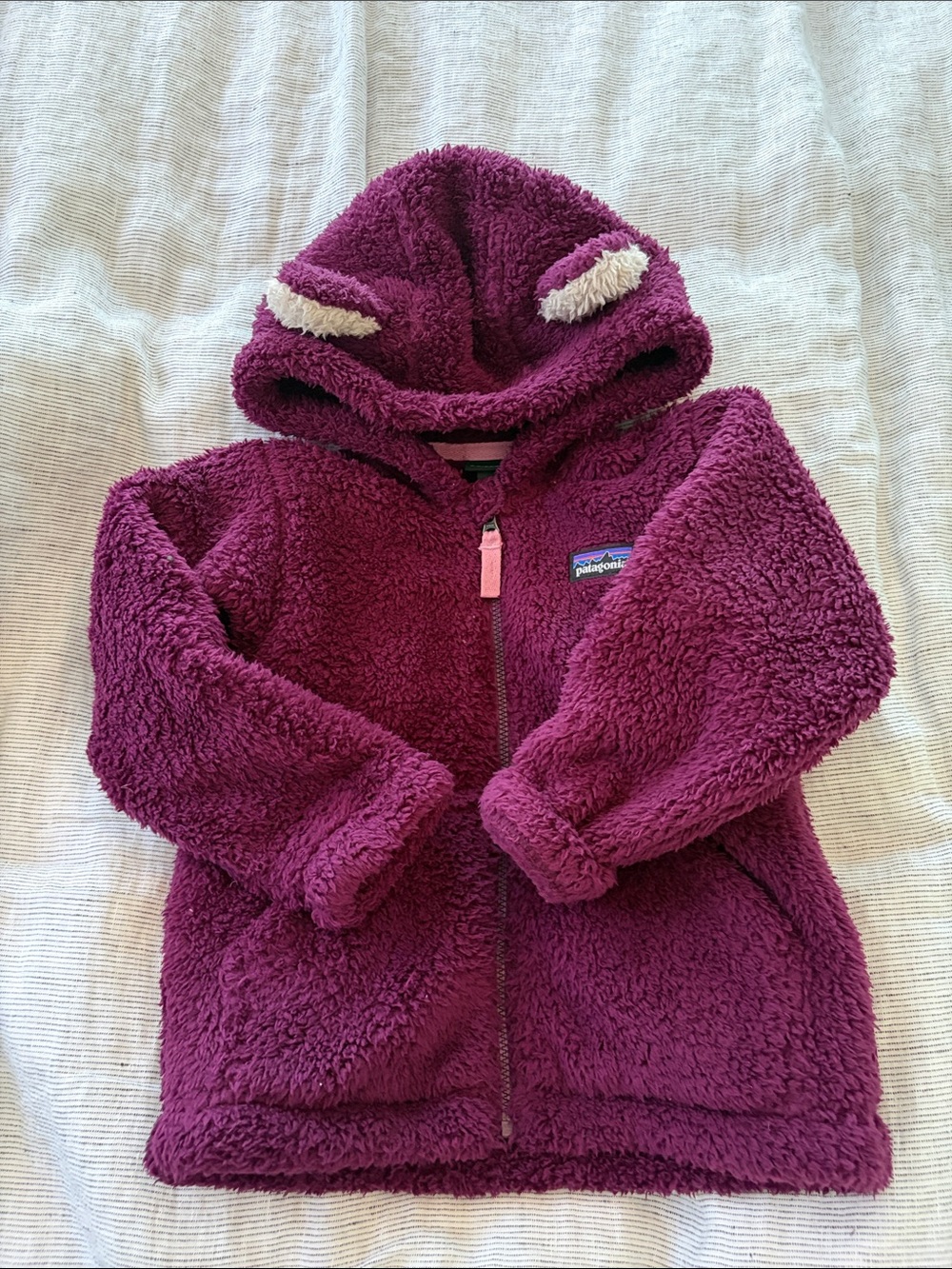 Patagonia Kids Sherpa Hoodie - Berry Purple with Cream Accents